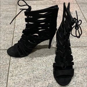 Caged bootie heels